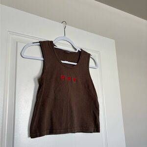 John Galt Brandy Melville Brown Tank Top with Red Heart Accents